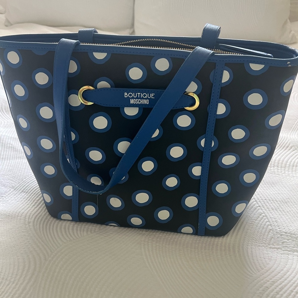 Moschino Blue and White Polka Dot Purse